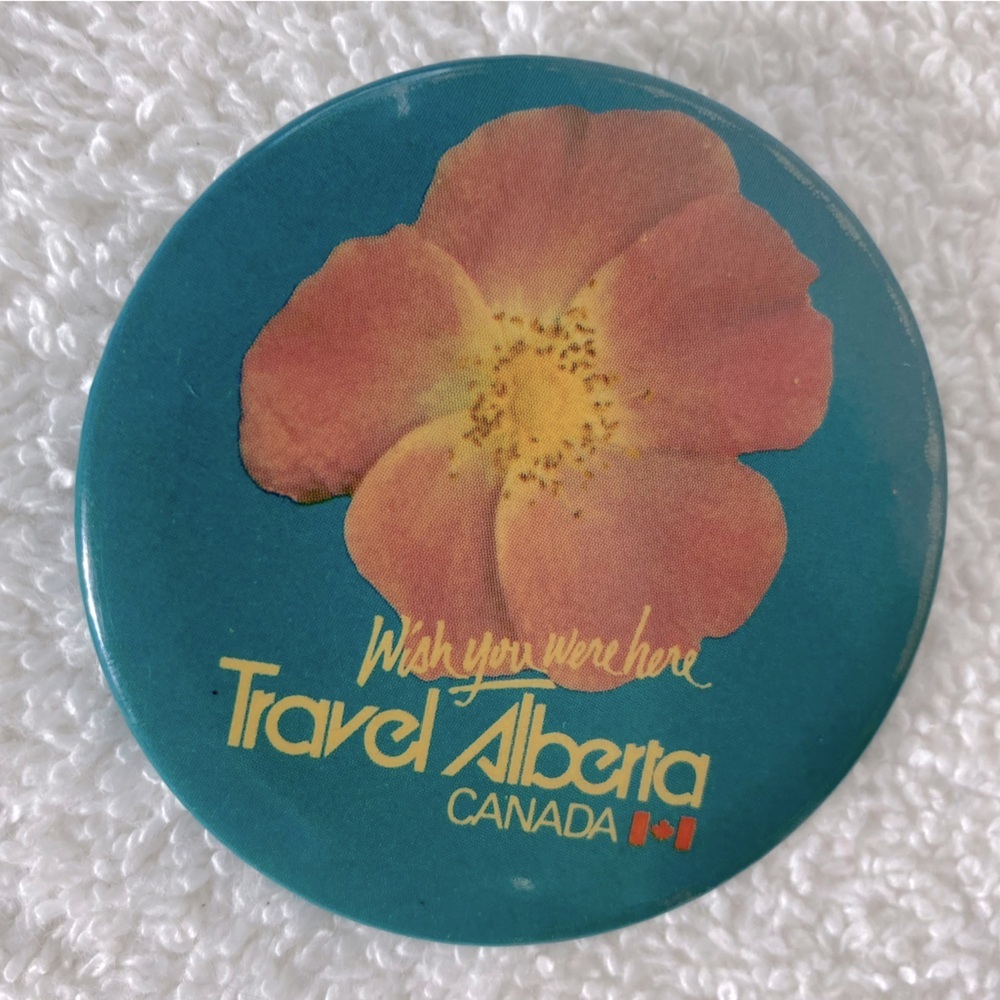 5/$35 Vintage Blue W Pink Wild Rose Travel Alberta Canada Souvenir Pin Button - Picture 8 of 8